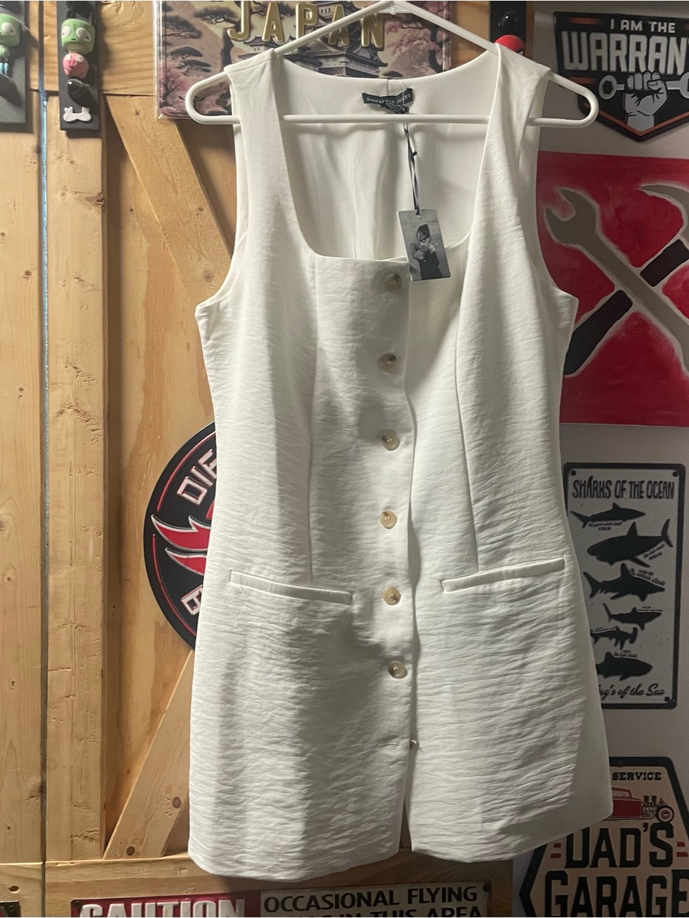 Sleeveless White Button-Front Women's Dress